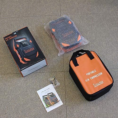 Sunlifer Digital Tire Inflator, 12V Portable Air Compressor, 150 PSI Auto Tire Pump with Bright Flashlight, SOS Emergency Light and Carry Handle for Car, Motorcycle, Bike and Other Inflatable (Orange) - Thumbnail 4