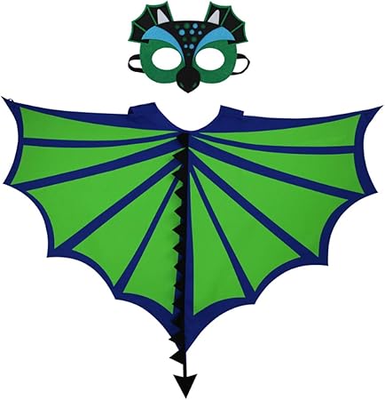 Amazon Felice 子供用ドラゴンウィング プテラノドン 恐竜の羽 マスクセット コスチュームウィングアクセサリー One Size グリーン Dj 01f キッズコスチューム おもちゃ