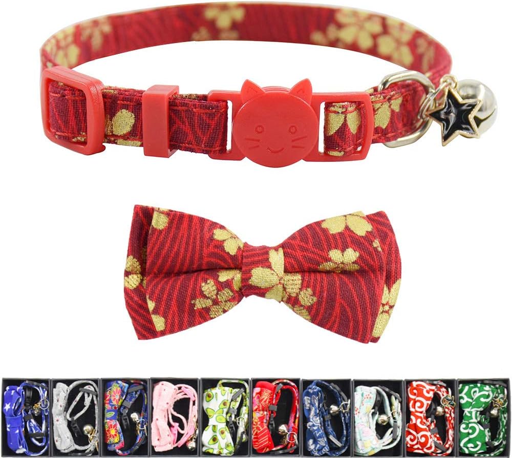 XPangle Bowtie Cat Collars Breakaway with Bell, Adjustable Cute Kitty Collars Safety Buckle Kitten Collar for Cat Puppy 7.5-11in