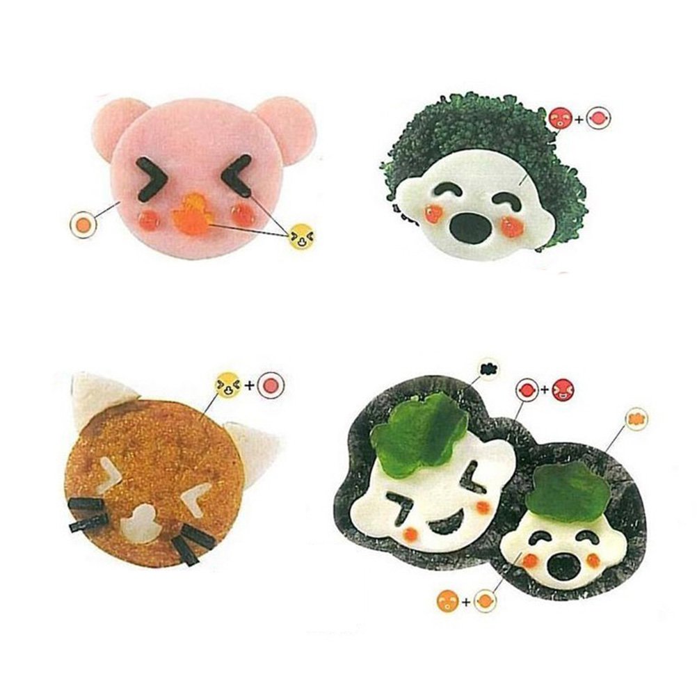 OHF 3 in 1 Bento Accessories Various Emotion Expression Rice Mold Onigiri Shaper and Dry Roasted Seaweed Cutter Set