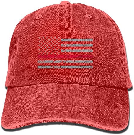 Firefighter Thin Red Line American Flag - Support Firefighter Department Horizontal Retro Washed Dyed Cotton Adjustable Plain Cap Low Profile