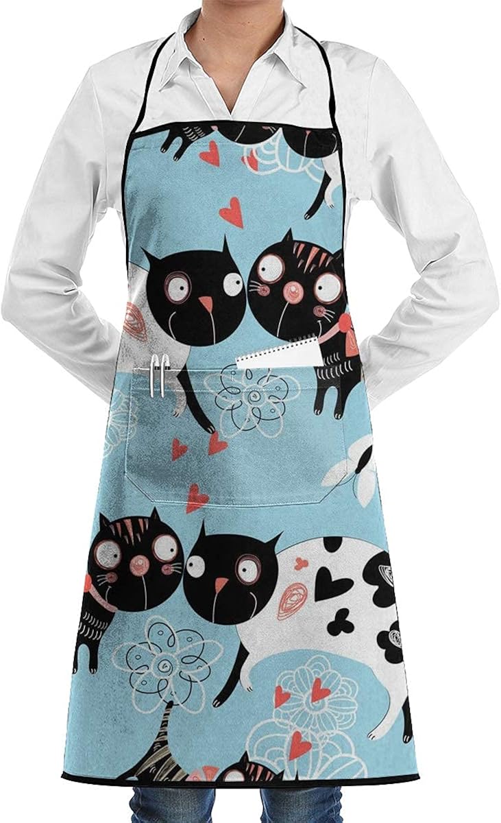 TYKCRt Seamless Graphic Pattern Enamored Cats Bib Apron