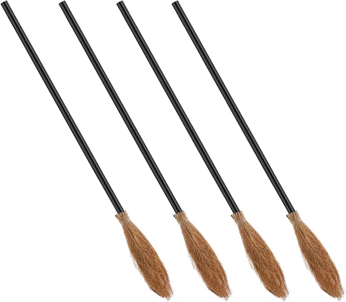 Onene 4 Pack Halloween Witch Broom Plastic Witch Broomstick