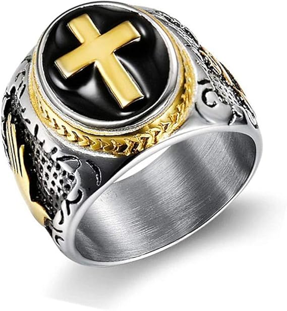 Anillo Color Plata Para Hombres De Acero Inoxidable De Cruz