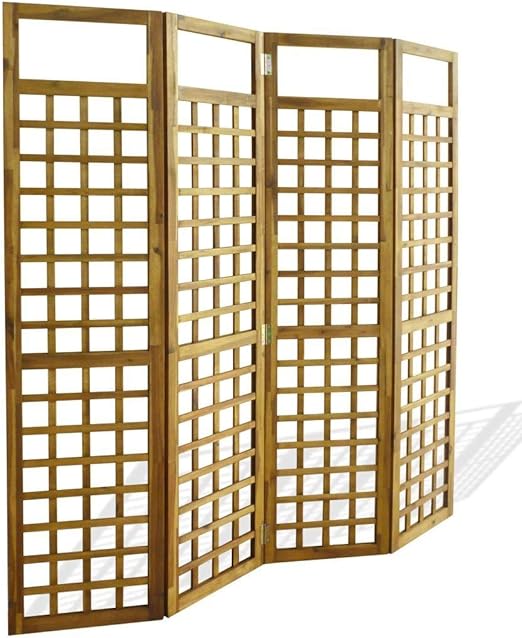 Amazon De Soulong Trennwand Balkon Holz 4 Teiliger Paravent Spalier Akazie Massivholz Sichtschutz