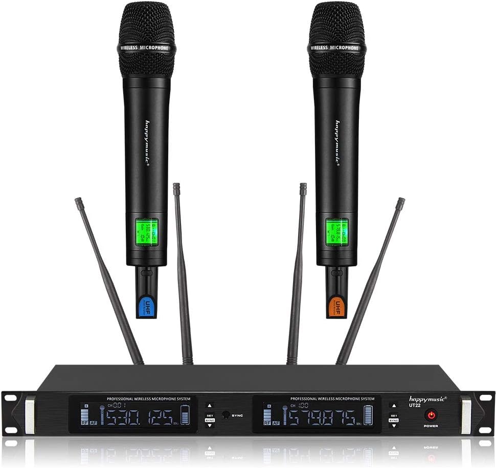 200 Channel 4 Antenna Diversity Dual UHF Professional Wireless Microphone System Up to Range 350ft Karaoke, Meeting, Stage (UT22)