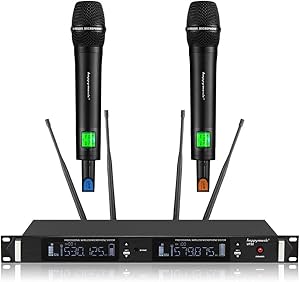 200 Channel 4 Antenna Diversity Dual UHF Professional Wireless Microphone System Up to Range 350ft Karaoke, Meeting, Stage (UT22)
