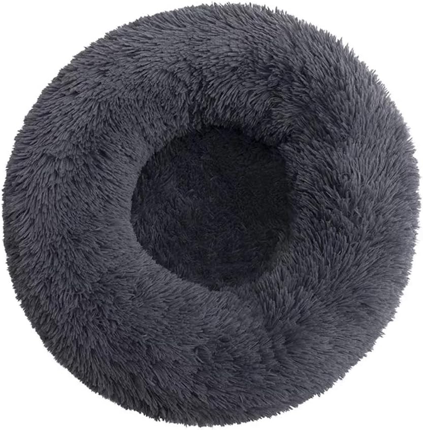 Jorisa Soft Plush Pet Bed,Cat Dog Puppy Round Fluffy Warm Nest Kennel Doghouse Furry Donut Pillow Cushion Mat,Faux Fur Pet Sofa Fuzzy Sleeping Bed Mattress Pad(Dark Gray,70cm) - Image 3