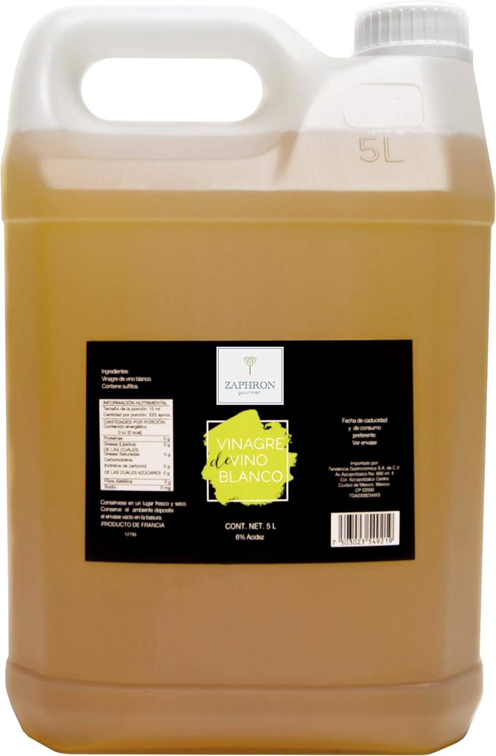 Zaphron Gourmet Vinagre de Vino Blanco Frances, 5 L