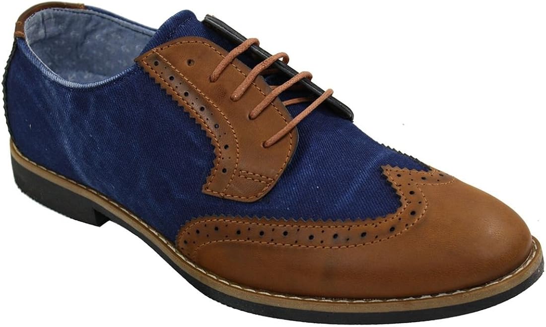 Mens Blue Denim &amp; Tan Brown Leather Gatsby Brogues Casual