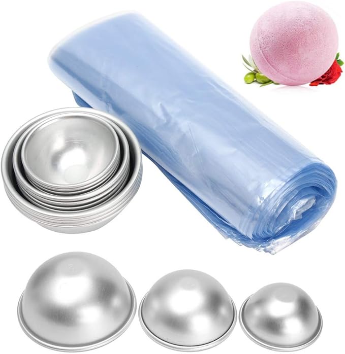 Bath Bomb Molds, 18 Pcs DIY Metal Bath Bomb Molds + 200 Pcs Heat Shrink Bags Soap 3D