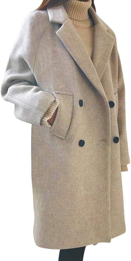 Damen Winter Mantel Wollmantel Tasche Trenchcoat Classic Zweireihig