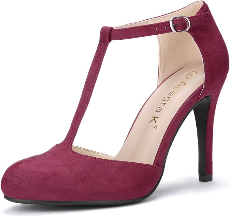 Allegra K Women's Rounded Toe Stiletto Heel TStrap Dress Pumps Amazon.co.uk Shoes & Bags