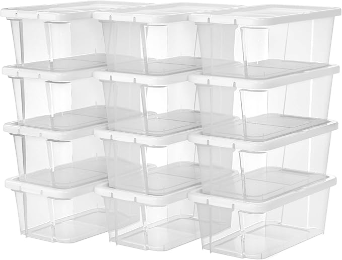 SONGMICS Juego de 12 Cajas de Zapatos con Tapa Organizador de Almacenamiento versátil Organizador apilable Producto de artesanías hasta la Talla 41 LSP12WT