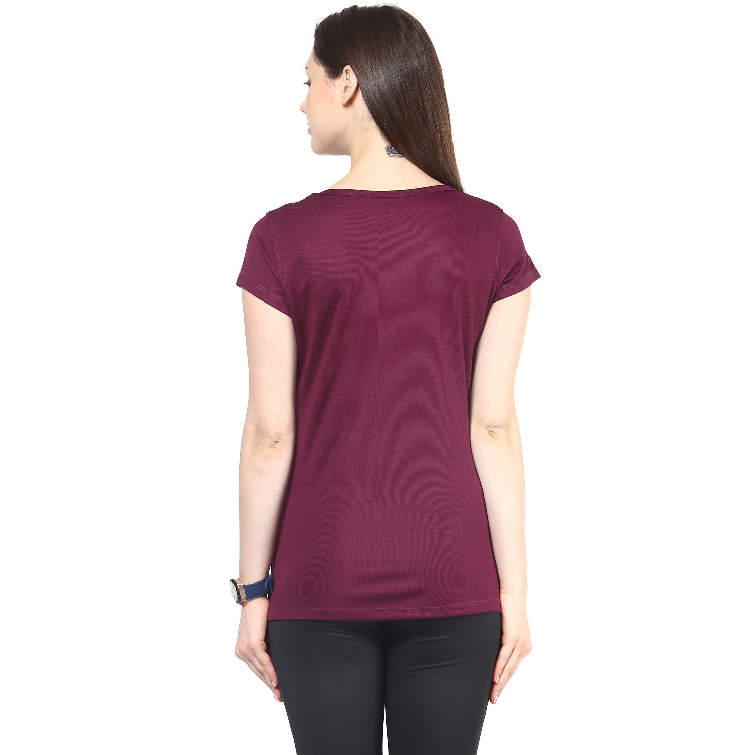 berge women's instadry round neck wine tee