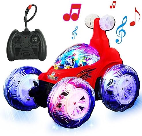Invincible Tornado - Remote Control Invincible Turbo Twister 360 Degree Spinning and Flips Rechargeable RC Stunt Car Toy with LED Lights and Sound (red)