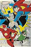 Justice League of America - JLA - DC Comics Poster/Print (Retro Style - Superman, Batman, The Flash & The Green Lantern/Charging) (Size: 24 inches x 36 inches)