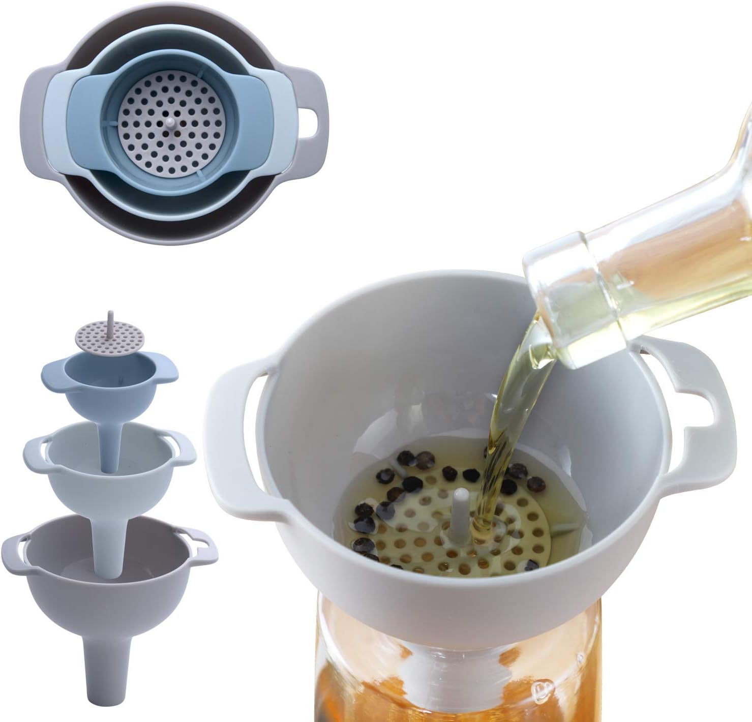 Yafook Canning Wide Mouth for kitchen oil Liquid Powder Transfer 100% Grade, and Strainer Set, Plastic Food