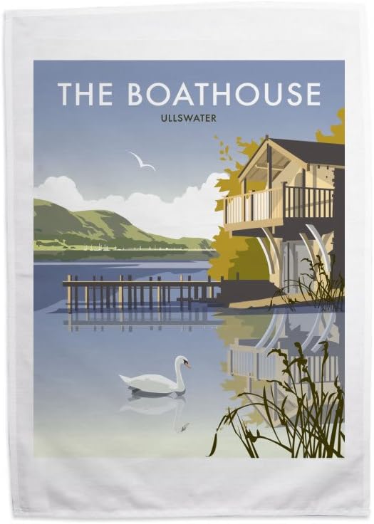 Dave Thompson Ullswater Boathouse, Cumbria' Print Tea Towel, 70 cm Length x 46 cm Width, Cotton Multi-Colour, 70 x 46 cm