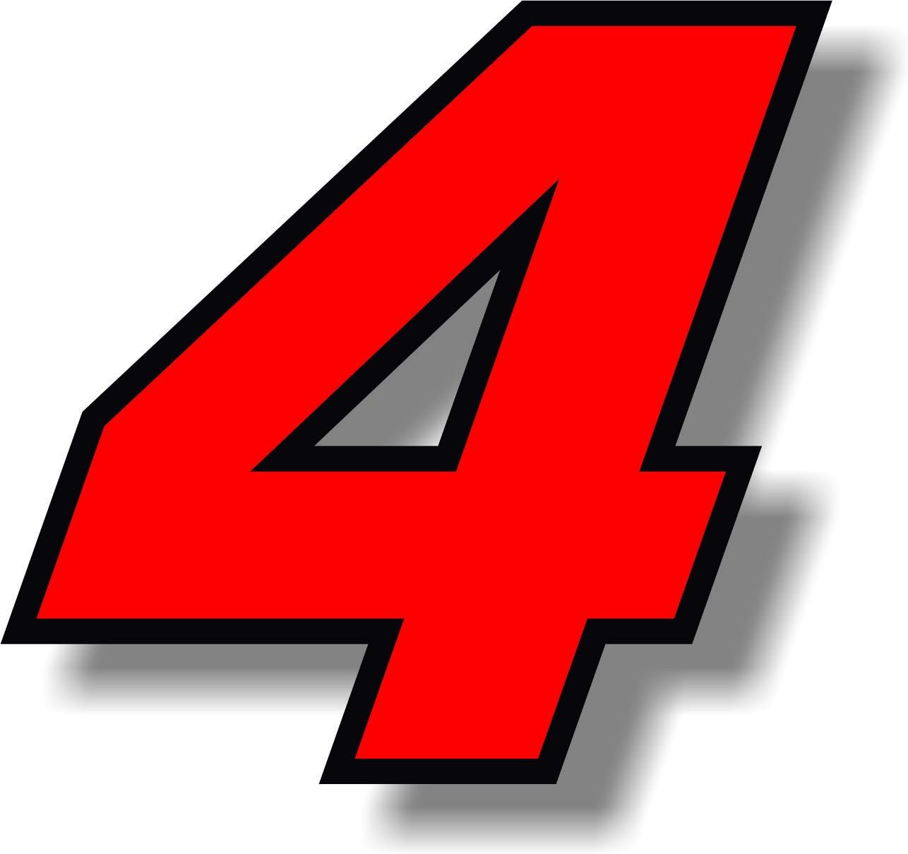 Vinyl sticker/decal Red (Black outline), square font, race number 4 (Height: 3 inches)