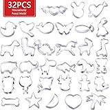 JUSTIDEA 32Pcs Cute Animal Cookie Cutter Set, DIY Nesting Stainless Baking Tools Accessories Fruit Cutters with Candy, Fondant, Donut, Biscuits, Cake Decoration, Chocolate Ideal Cutters.