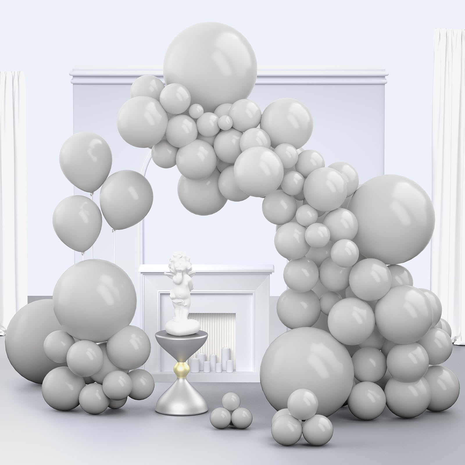 Zingnify Gray Balloons, 150 pcs Different Sizes Pack of 18 Inch 12 Inch 10 Inch 5 Inch Matte Gray Latex Balloons for Balloon Garland Balloon Arch as Birthday Party Wedding Decorations