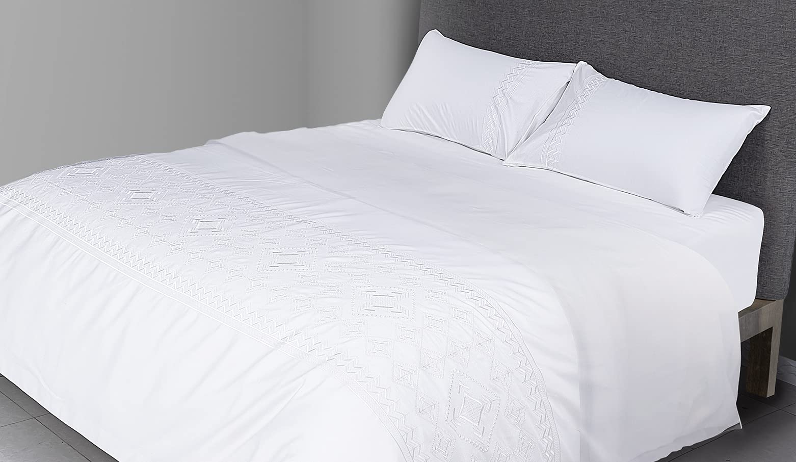 FLAX LINEN 4-Piece Super King Duvet Set, Classic Silver Collection, 400 TC Long Staple Organic Egyptian Cotton Bedding, Includes 1 Duvet Cover + 1 Fitted Sheet + 2 Pillowcases, Grey