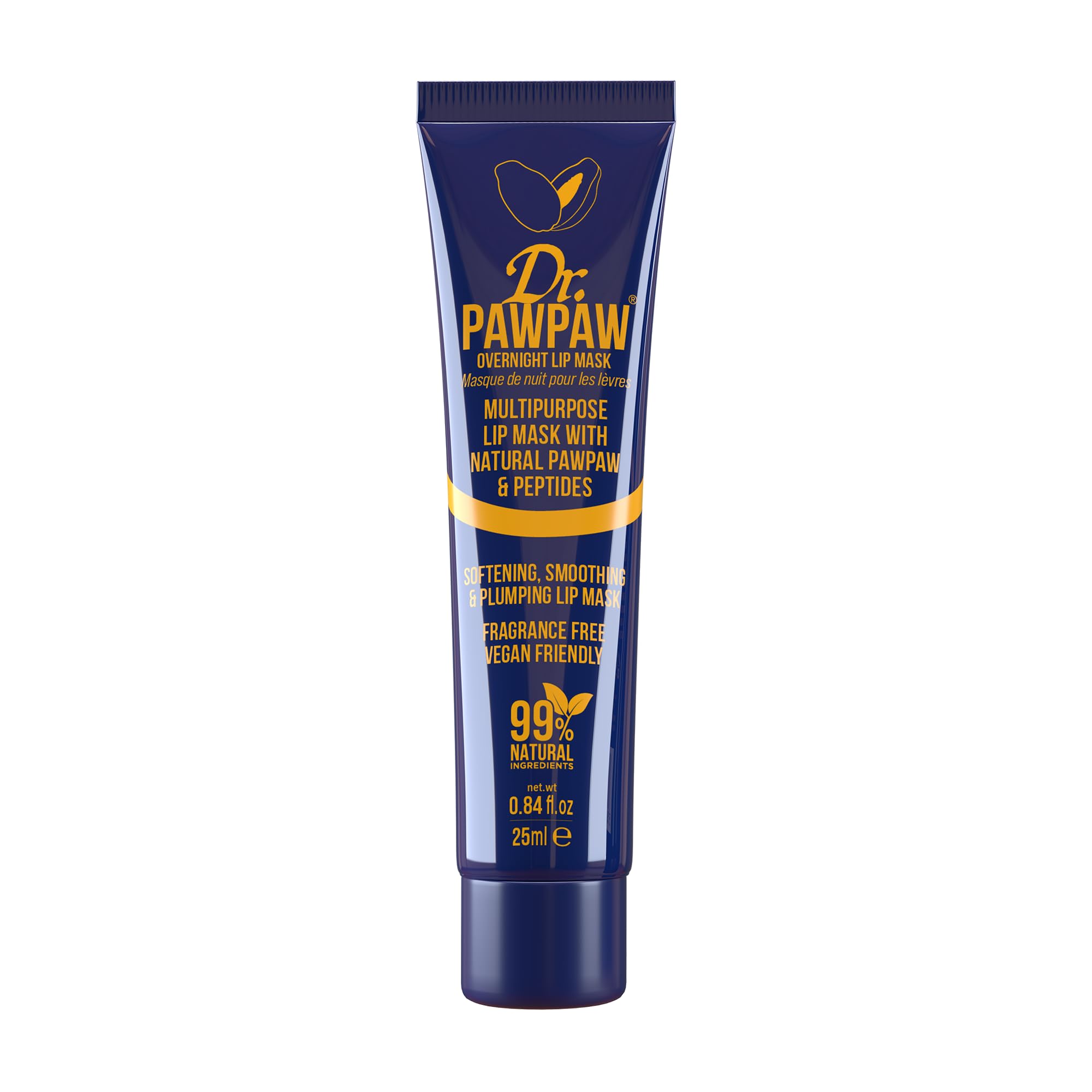 Dr.PAWPAW Overnight Lip Mask 25ml, Natural Hydrating Lip Treatment with Pawpaw Aloe Vera Olive Oil and Peptides, Vegan Balm to Smooth and Plump Lips Overnight