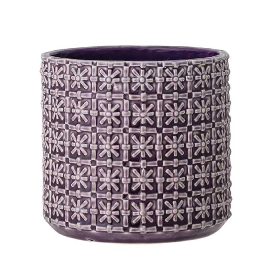 Nordring Ceramic Flower Pot Cross - colorful Planter, Pot for plants, sukkulents Size M (12,5 cm ø) Dia 5'', Stoneware, purple