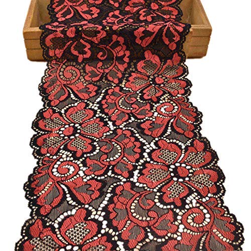 5 Yards Jasmin Metallic Floral Lace Ribbon Stretch Lace Trim Elastic Webbing African Fabric Width 18cm for DIY Craft Jewelry Making Clothes Accessories Gift Wrapping Wedding Party Decoration(Red)
