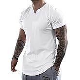 Dokotoo Men Mens Henley Shirts Short Sleeve Summer Casual V Neck Cotton Tee Shirts