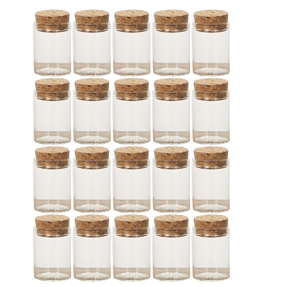 DOITOOL Mini Glass Bottles Set - 20Pcs Glass Jars with Wood Cork Stoppers, Transparent Storage Bottles For Kitchen, Herb, Spices, Sweets - Decorative Small Bottles