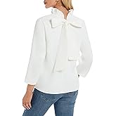 Kedera Women's Ruffle Mock Neck Blouses Top 3/4 Sleeves Elegant Shirt Bow Top with Pockets