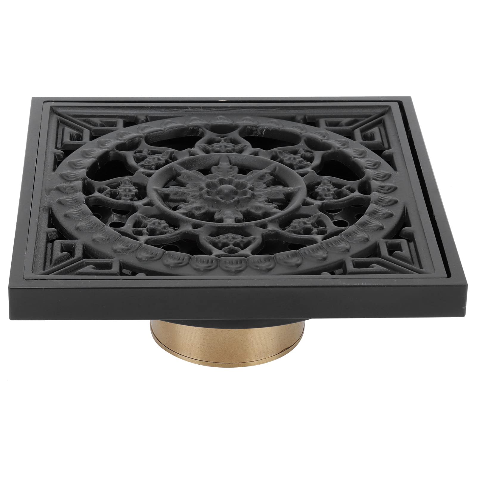 Floor Drain,Black Square Shower Floor Drain,with Removable Cover Grid Grate,10x10cm Copper Floor Drain Strainer for Kitchen Bathroom Balcony