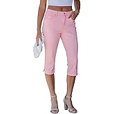 luvamia Capri Jeans for Women Trendy High Waisted Slim Split Hem Stretch Denim Jean Capris Cropped Pants Casual Summer