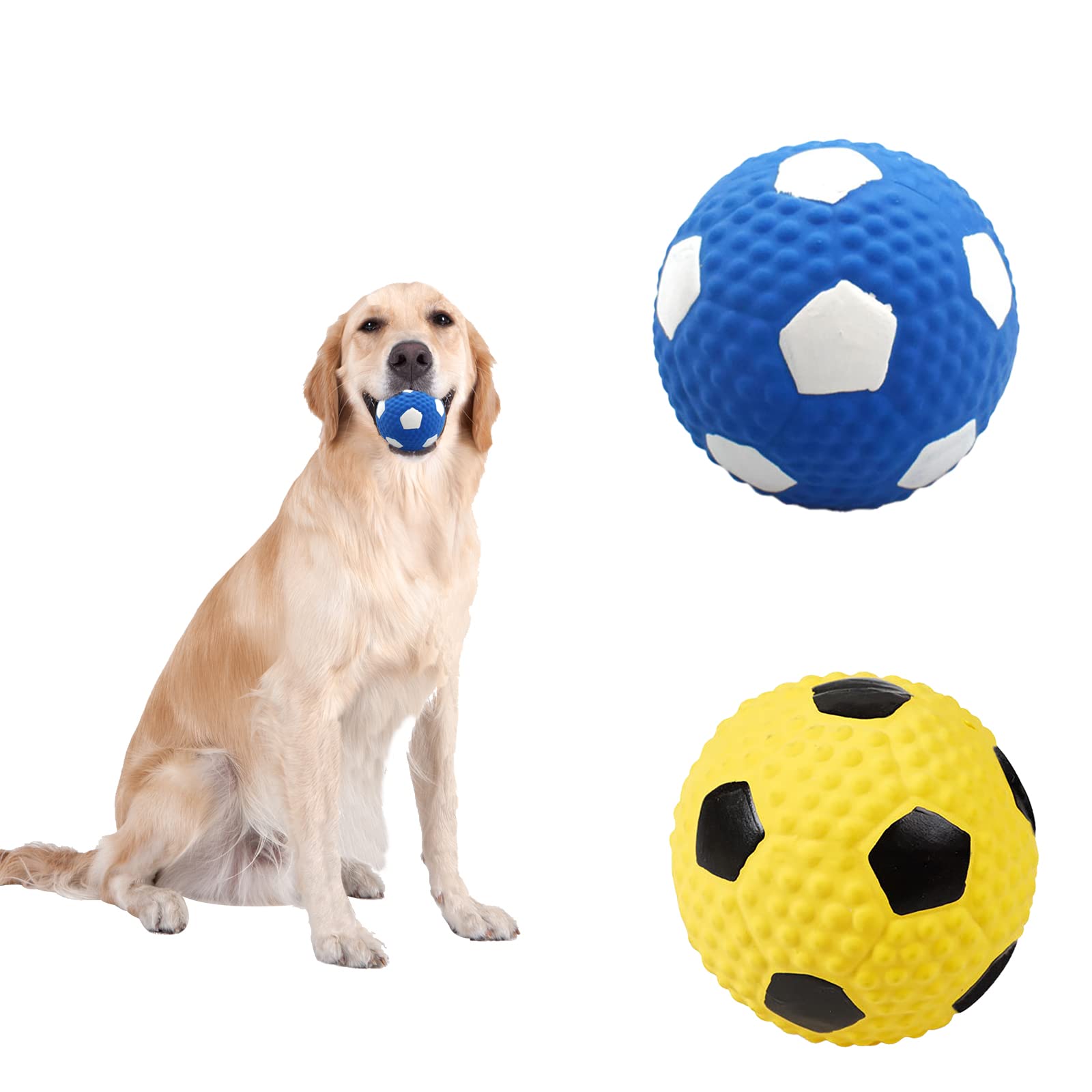 2 Pieces Squeaky Dog Ball Latex Rubber Dog Toy Football Chew Fetch Throw Ball Dog Ball for Throwing Fetch Toys for Puppy Dogs Cats Interactive Dog Toys Teeth Cleaning Chew Toy for Hunting Exercise