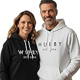 Wifey and Hubby Hoodies Set for Anniversary or Honeymoon– Matching Couple Crewnecks – WIFEY & HUBBY Est. Year Printed – Just Married Gift – Bride & Groom Pullover – Wifey Sweater for Wedding Black