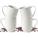 HASENSE Coffee Mugs Set of 4, 16 Oz Coffee Mugs with Big Handle, Large Modern White Ceramic Coffee Cups for Latte, Tea, Cocoa, Milk, Cappuccino, Microwave & Dishwasher Safe, Ideal for Housewarming