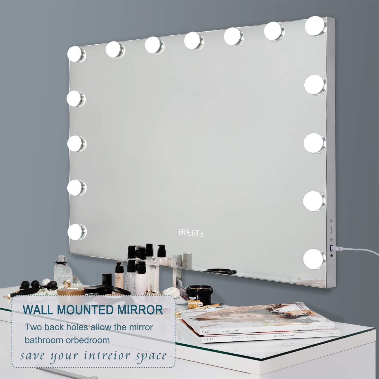 Fenair Vanity Mirror with Lights and Bluetooth Hollywood Speaker