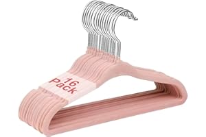 Wellong Baby Velvet Hangers, 11 Inches Kids Clothes Hangers, Non-Slip Childrens Hangers for Infant and Toddler 16 Pack Pink