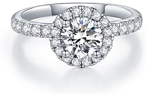 GMOND Engagement Rings for Women Sterling Silver Rings with 18K White Gold Plated Cubic Zirconia Ring CZ Wedding Rings for Women Solitaire Fake Engagement Ring Size 4-11