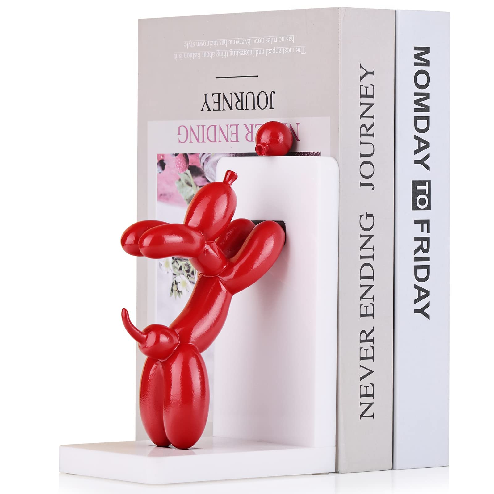 Resin Balloon Dog Bookends - Modern Home Decor Statue for Shelves, Heavy Duty Holder Stopper for Office and Home