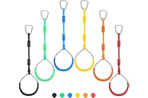 PELLOR Multi-Color Ninja Rings, Gymnastic Rings Backyard Playground Training Equipment Play for Kids & Adults, Swing Bar for Backyard Ninja Warrior Obstacle Course Kits