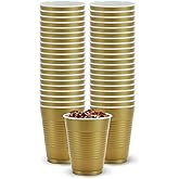 Hanna K. Signature Disposable Plastic Party Cups, Heavy-Duty 18 oz Gold Cups, 50 Count