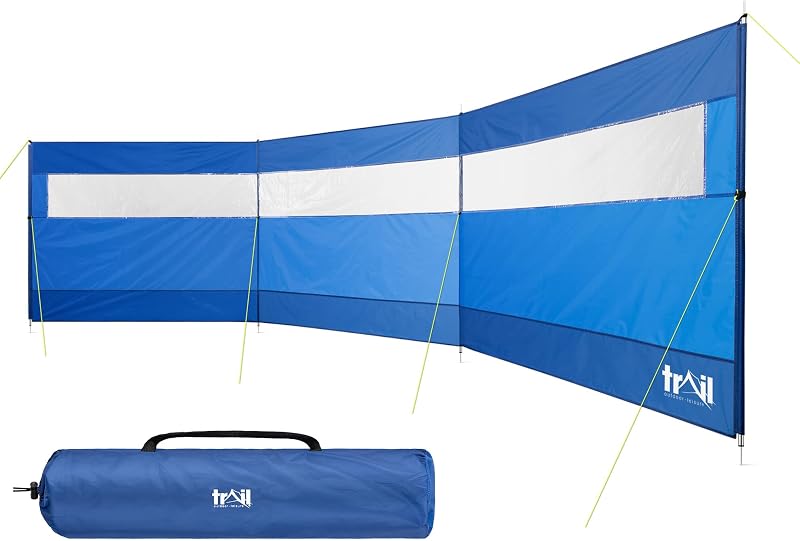 Trail Outdoor Leisure Windbreak 4 Pole with Window 5m x 1.4m Blue