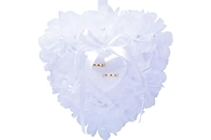 TEWAFOS Ring Pillow is Designed with White Roses, Mozambique Diamond and Flowers. It is A Ring Bearer That Comes with A Gift Box. It is Suitable for Weddings and Ring Collections (Pearl White)