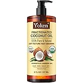 Yoken USDA Organic Fractionated Coconut Oil for Skin, 8 Fl Oz, Pure Liquid Coconut Oil for Face & Body, Lightweight Moisturiz