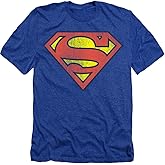 Superman Classic Logo Distressed Heather Adult Unisex T-Shirt & Stickers