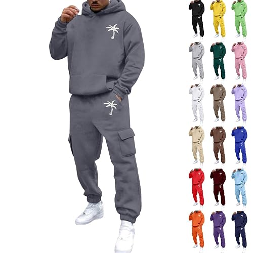 Mens Tracksuit Full Set Long Sleeve Hoodies and Joggers 2 Piece Sweat Suit Hooded Sweatshirts and Bottoms Set for Jogging Gym