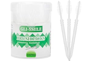 GLI-Smile BrushPicks Interdental Toothpicks, Soft Interdental Brushes and Dental Floss Picks 2-in-1, Teeth Plaque Remover 500 Toothpicks, 1 Pack